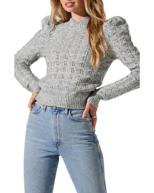 ASTR the Label Pointelle Puff Shoulder Sweater Small