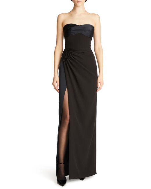 H Halston Esther Ruched Strapless Crepe Satin Gown