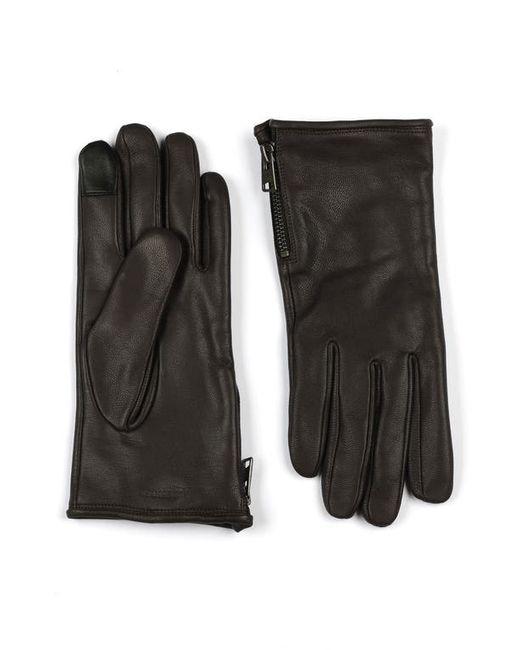 AllSaints Zip Leather Gloves Bitter Gunmetal
