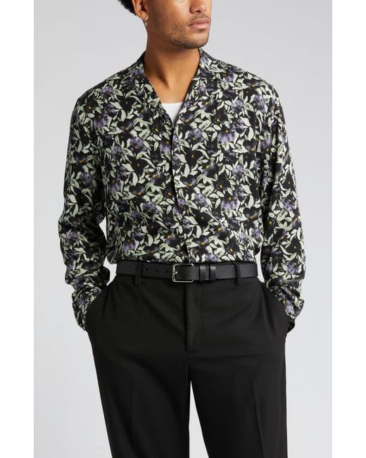 Open Edit Floral Long Sleeve Button-Up Camp Shirt Small