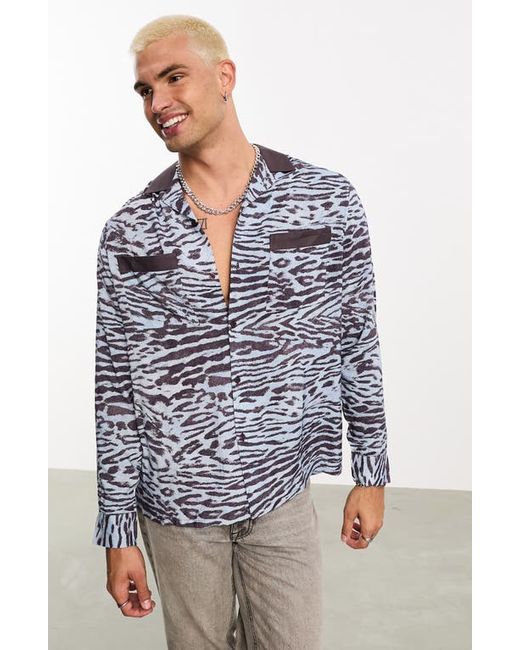 Asos Design Relaxed Fit Animal Print Button-Up Shirt X-Small