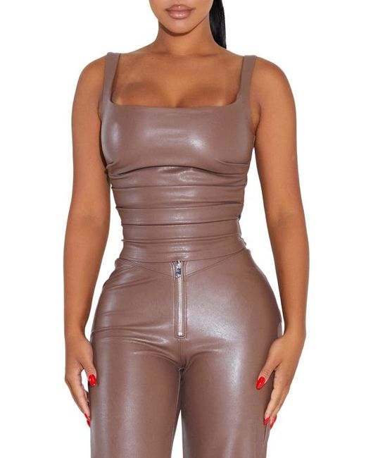 Naked Wardrobe Glitter Square Neck Faux Leather Top X-Small