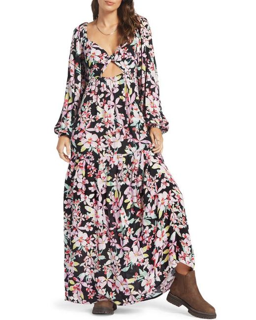 Roxy On Holiday Floral Cutout Long Sleeve Maxi Dress X-Small
