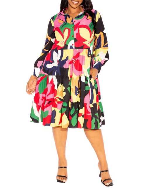 Buxom Couture Floral Long Sleeve Shirtdress 1X