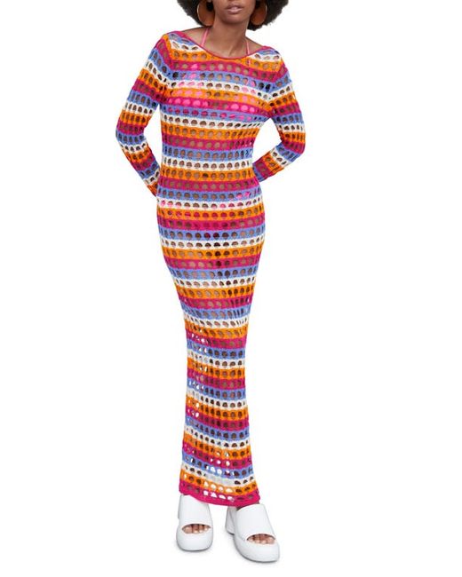 Mango Openwork Long Sleeve Crochet Maxi Dress