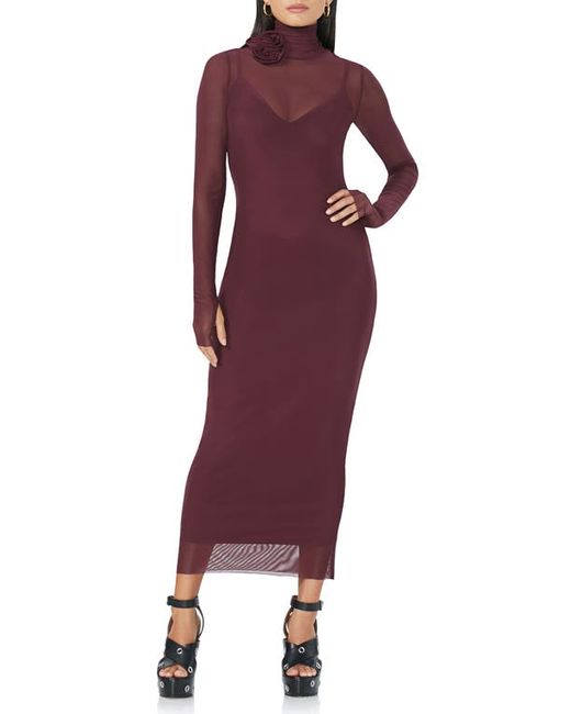 Afrm Shailene Rosette Long Sleeve Sheer Dress X-Small