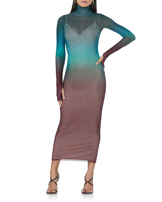 Afrm Shailene Rhinestone Long Sleeve Sheer Dress X-Small