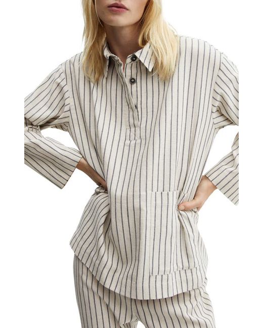 Mango Stripe Cotton Blend Pajama Shirt Small