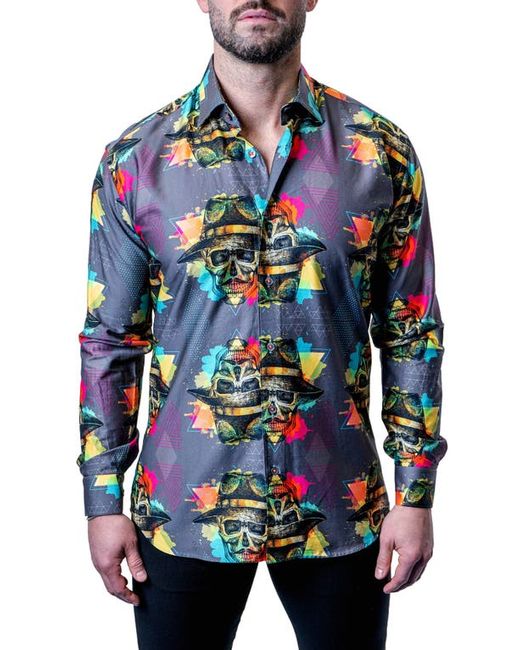 Maceoo Fibonacci Mob Skull Multi Contemporary Fit Button-Up Shirt