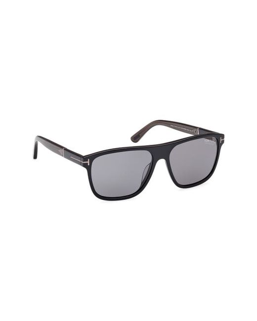 Tom Ford Frances 58mm Polarized Square Sunglasses Shiny Black Grey Smoke