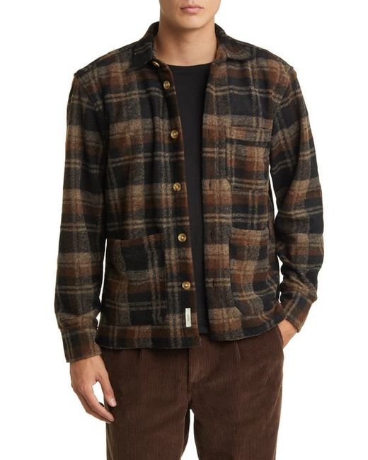 Foret Ivy Buffalo Check Wool Blend Button-Up Overshirt Small