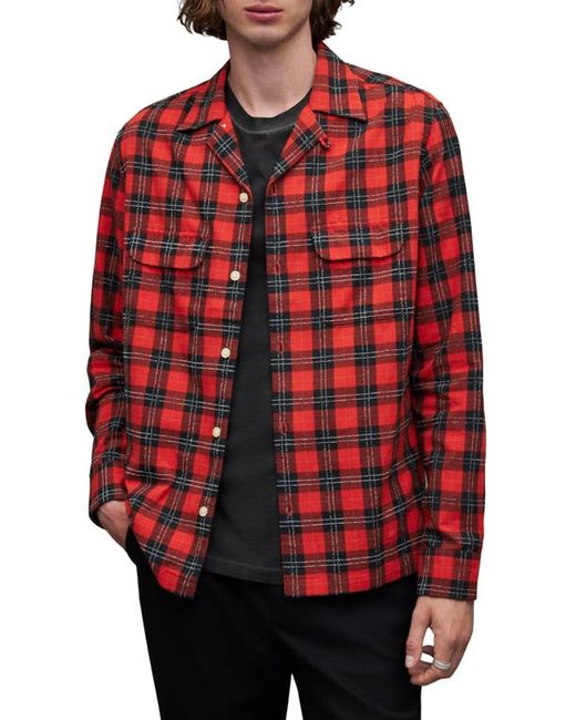 AllSaints Recon Realxed Fit Plaid Long Sleeve Camp Shirt Small R