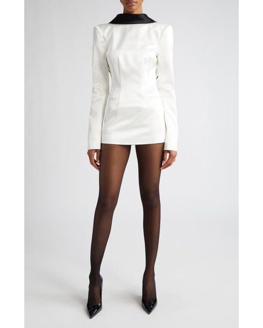 Laquan Smith Long Sleeve Sateen Reversed Blazer Dress Ivory/Black Medium