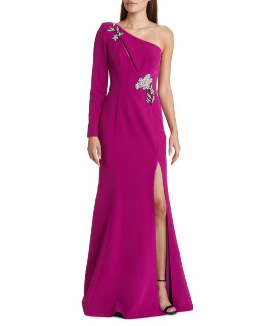 Marchesa Notte One-Shoulder Long Sleeve Gown