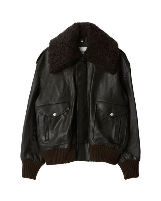 Burberry Leather Bomber Jacket with Removable Genuine Shearling Trim