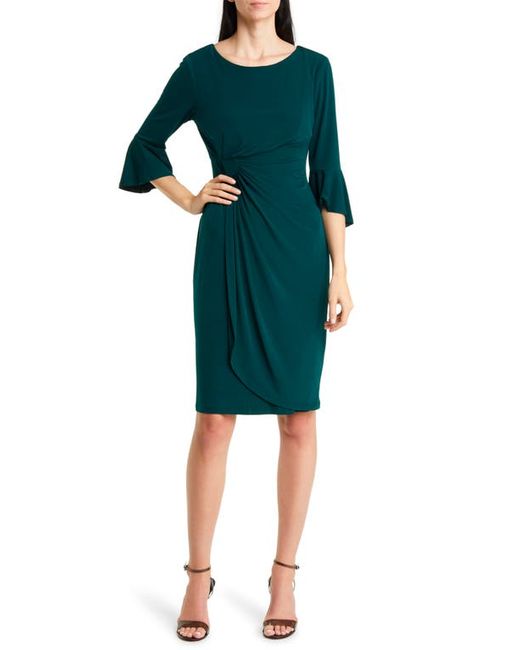 Connected Apparel Faux Wrap Bell Sleeve Jersey Cocktail Dress
