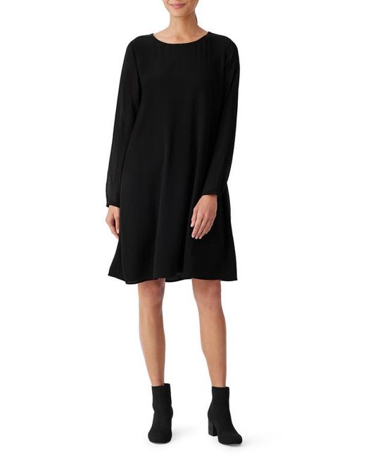 Eileen Fisher Long Sheer Sleeve Silk Georgette Dress X-Small