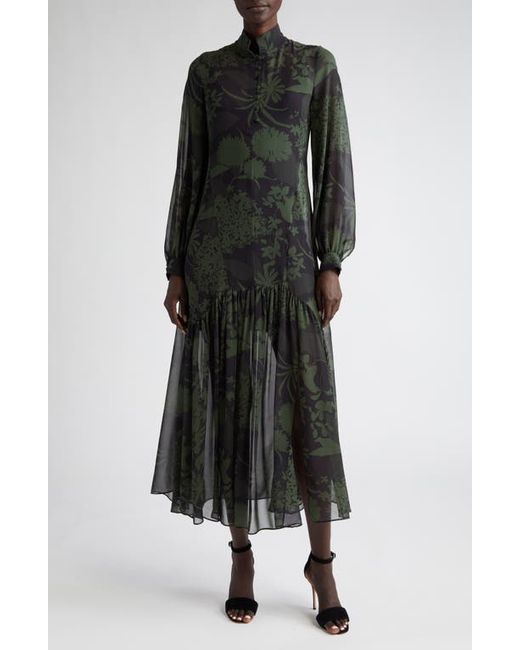 Akris Abraham Print Long Sleeve Silk Georgette Gown