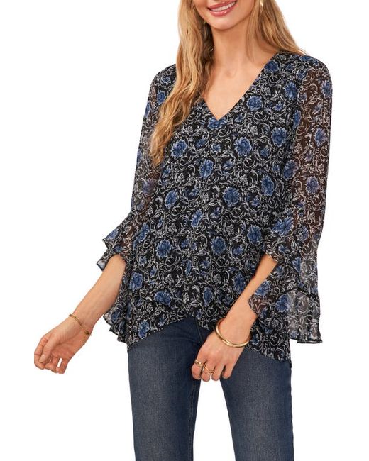 Vince Camuto Pintuck Floral Flutter Sleeve Blouse Xx-Small