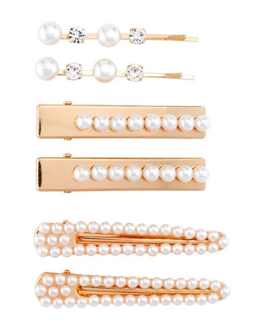 Tasha Assorted 5-Pack Pearly Bead Hair Clips Ivory/Rose Gold