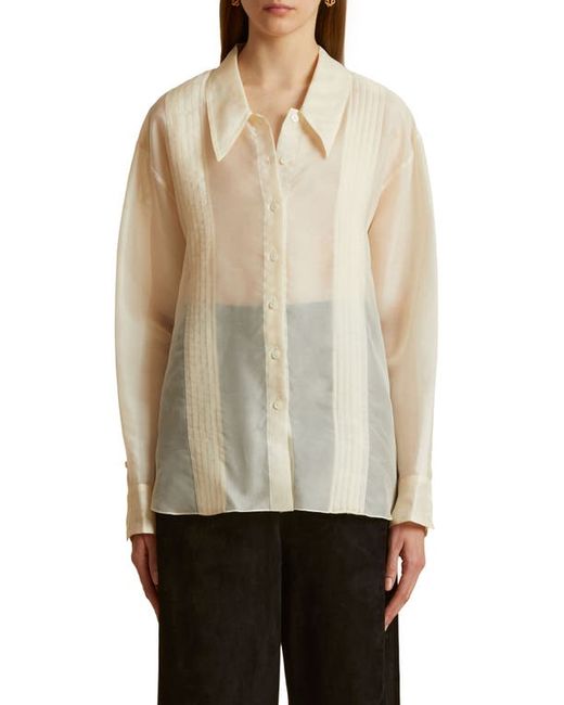 Khaite Nori Pleated Sheer Silk Button-Up Shirt