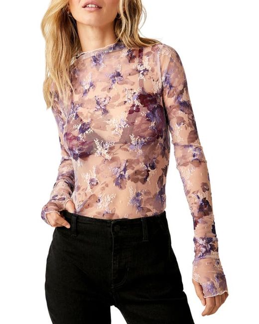 Free People Printed Lady Sheer Embroidered Long Sleeve Top