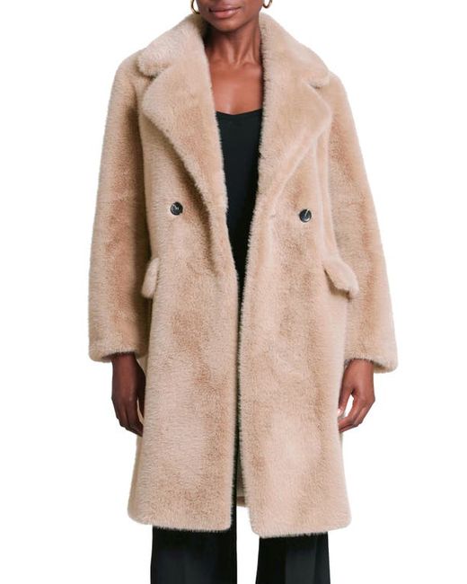 Avec Les Filles Relaxed Fit Longline Double Breasted Faux Mink Coat X-Small