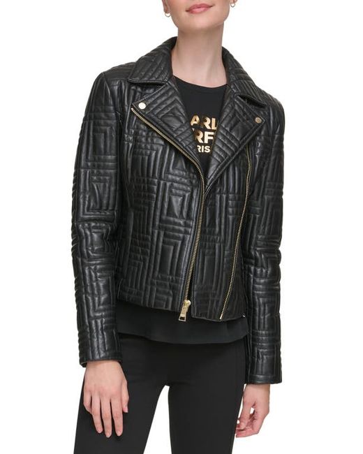 Karl Lagerfeld Double Quilted Leather Moto Jacket X-Small