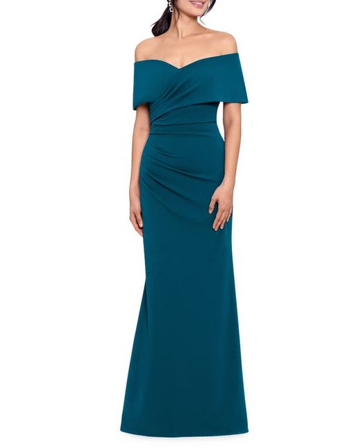 Betsy & Adam Off the Shoulder Crepe Gown