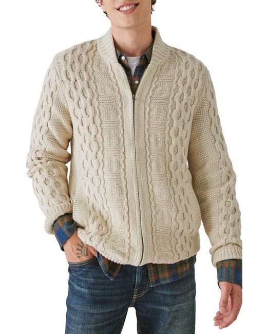 Lucky Brand Cable Stitch Cotton Blend Zip-Up Cardigan Small