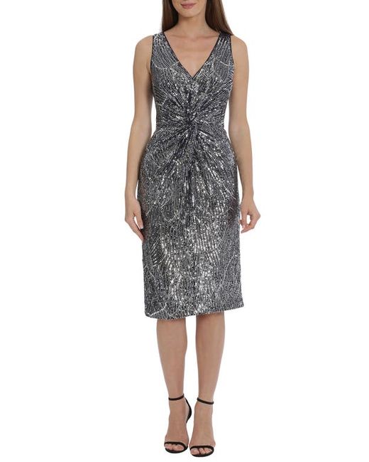 Maggy London Twist Front Sequin Cocktail Dress Navy