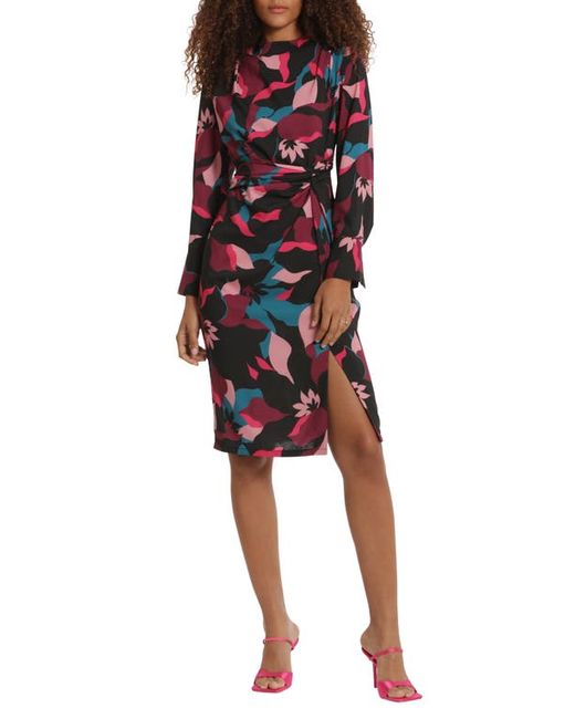 Donna Morgan For Maggy Print Twisted Long Sleeve Dress Wine