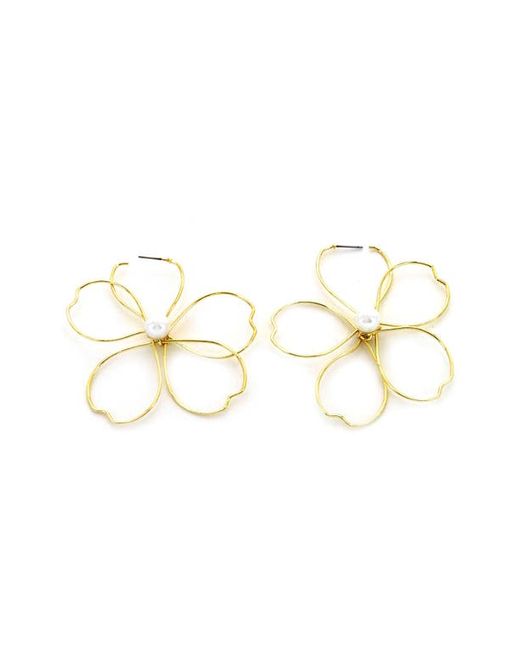 Panacea Imitation Pearl Center Wire Flower Earrings