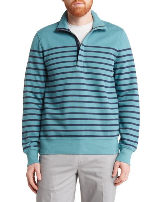 Brooks Brothers Mariner Stripe Half Zip Cotton Blend Sweatshirt Blue