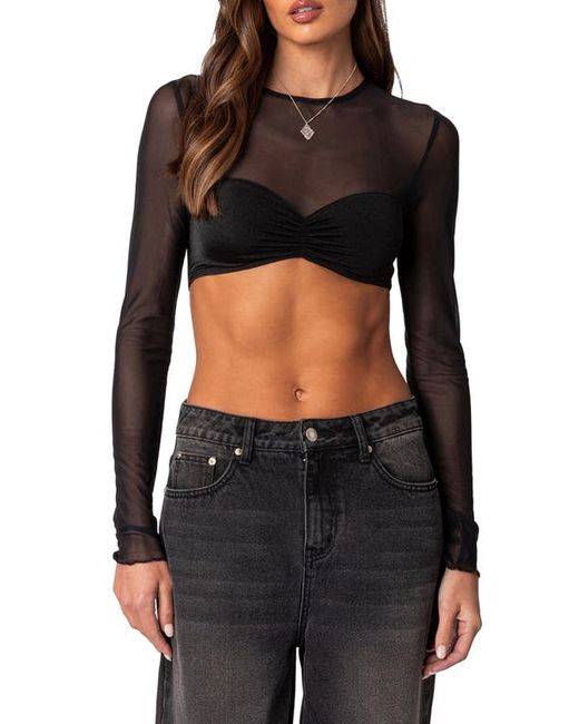 Edikted Night Out Long Sleeve Illusion Neck Crop Top X-Small