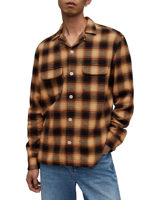 AllSaints Telesto Relaxed Fit Plaid Cotton Flannel Button-Up Shirt Small