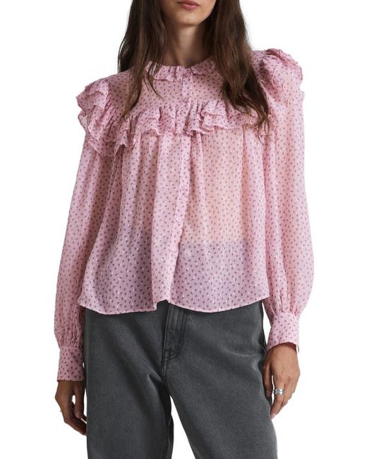 Other Stories Metallic Floral Ruffle Button-Up Top X-Small