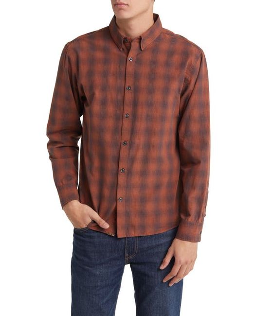 Billy Reid Tuscumbia Shadow Plaid Regular Fit Cotton Button-Up Shirt Rust Small