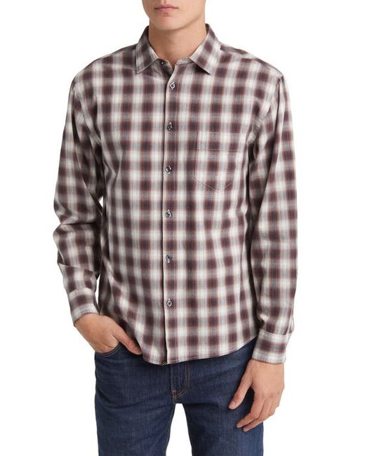 Billy Reid Tuscumbia Shadow Plaid Regular Fit Cotton Button-Up Shirt Natural/Brown Multi Small