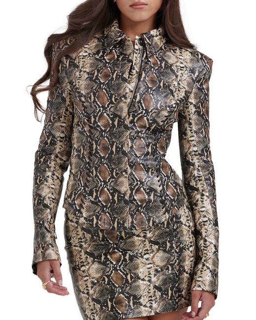 House Of Cb Snakeskin Print Faux Leather Jacket X-Small