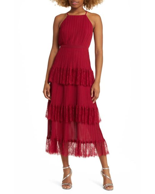 Lulus Came for Cocktails Pleated Lace Midi Dress X-Small