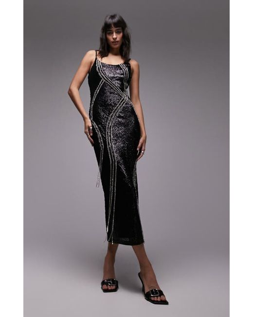 TopShop Rhinestone Embellished Sequin Midi Dress 2 Us