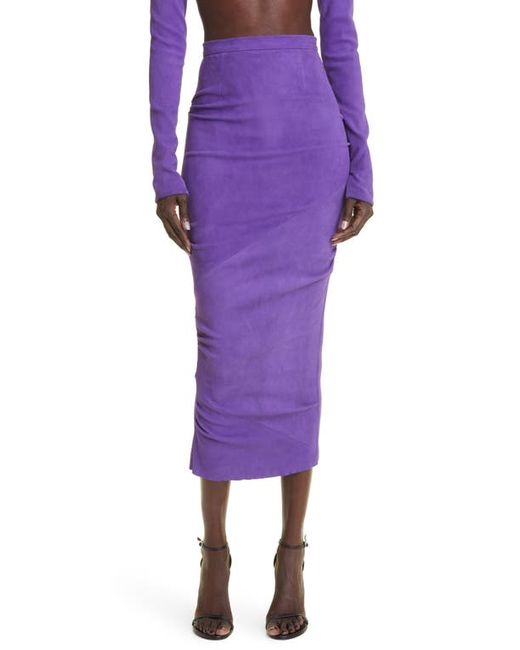 Laquan Smith Ruched High Waist Suede Pencil Skirt X-Small