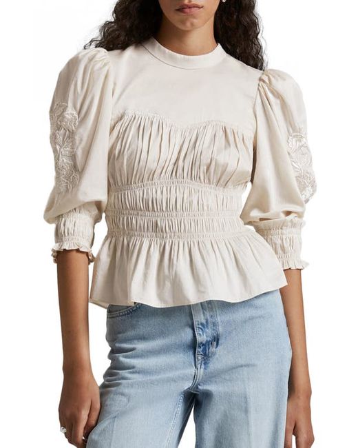 Other Stories Floral Embroidered Puff Sleeve Cotton Top