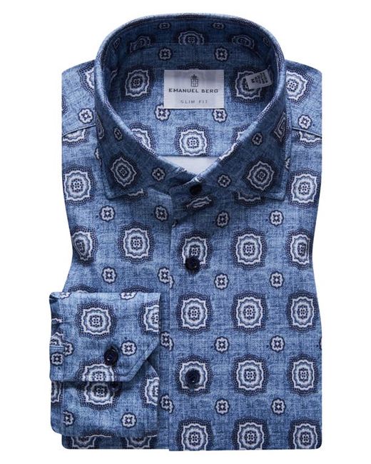 Emanuel Berg 4Flex Modern Fit Print Knit Button-Up Shirt Large