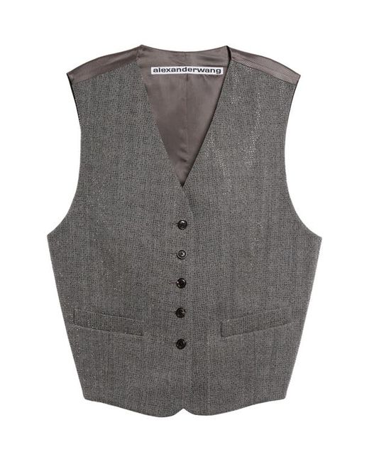 Alexander Wang Crystal Embellished Herringbone Wool Vest 092 Grey/Black X-Small