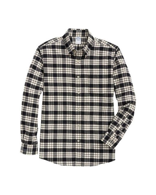 Brooks Brothers Plaid Cotton Flannel Button-Down Sport Shirt Black Small