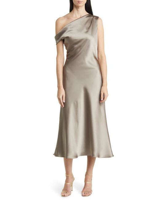Amsale One-Shoulder Satin Midi Dress