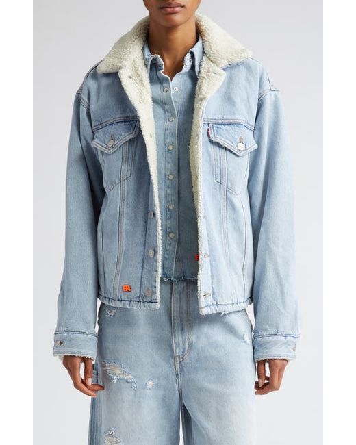 Erl x Levis Gender Inclusive Distresssed High Pile Fleece Lined Denim Jacket