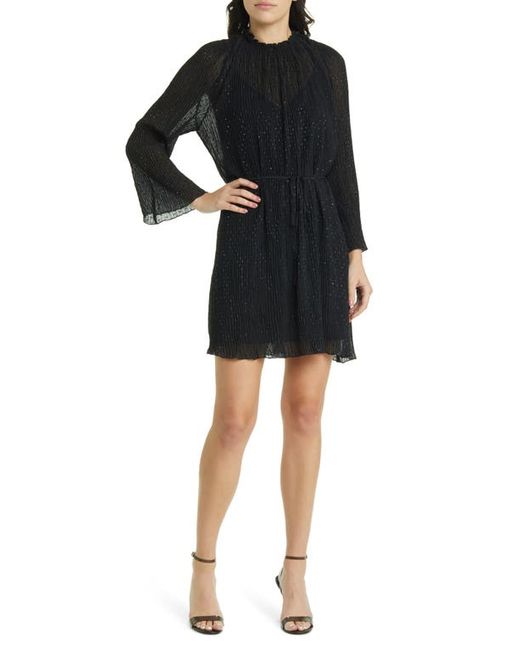 French Connection Callie Embellished Plissé Long Sleeve Dress